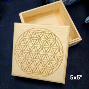 Wooden Keepsake Box Engraved Flower of Life Sacred Geometry‎ Storage Decorative